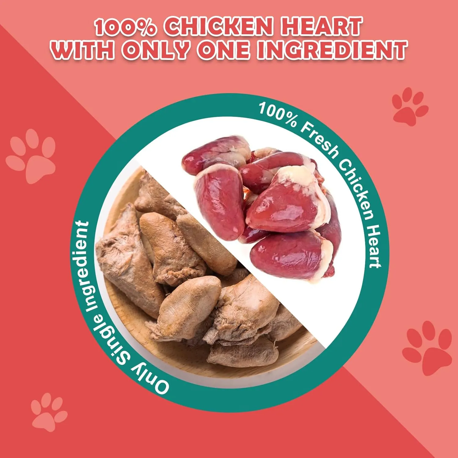 Freeze Dried Chicken Heart - Single Ingredient Cat & Dog Treats High Protein Training Snacks Grain-Free Rich in Taurine Natural Chews for Puppy Kitten & Adult Pets 3.5OZ