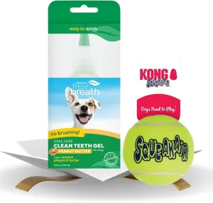 Fresh Breath Clean Teeth Oral Care Gel 4 oz Bundle with Squeakair Ball  Dog Toothpaste, Helps Remove Plaque & Tartar, No Brushing Required, Peanut Butter Flavor  Gift Set (2 Items)