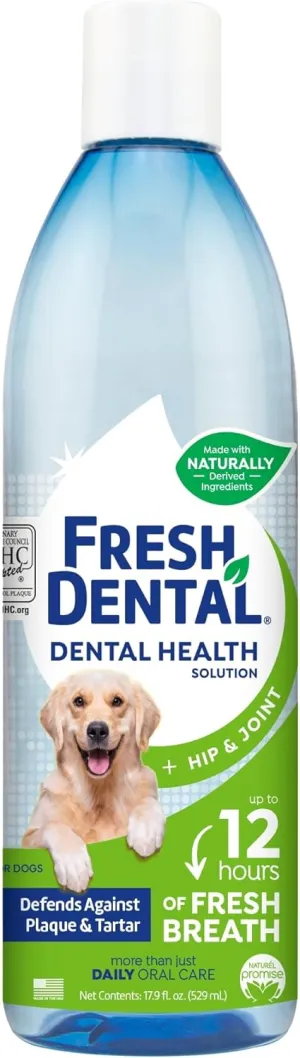 Fresh Dental Plus Glucosamine for Hip & Joint Water Additive for Dogs, Dog Breath Freshener and Teeth Cleaning Solution, No Toothpaste or Toothbrush Required, Vet Recommended, Made in the USA, 16oz.