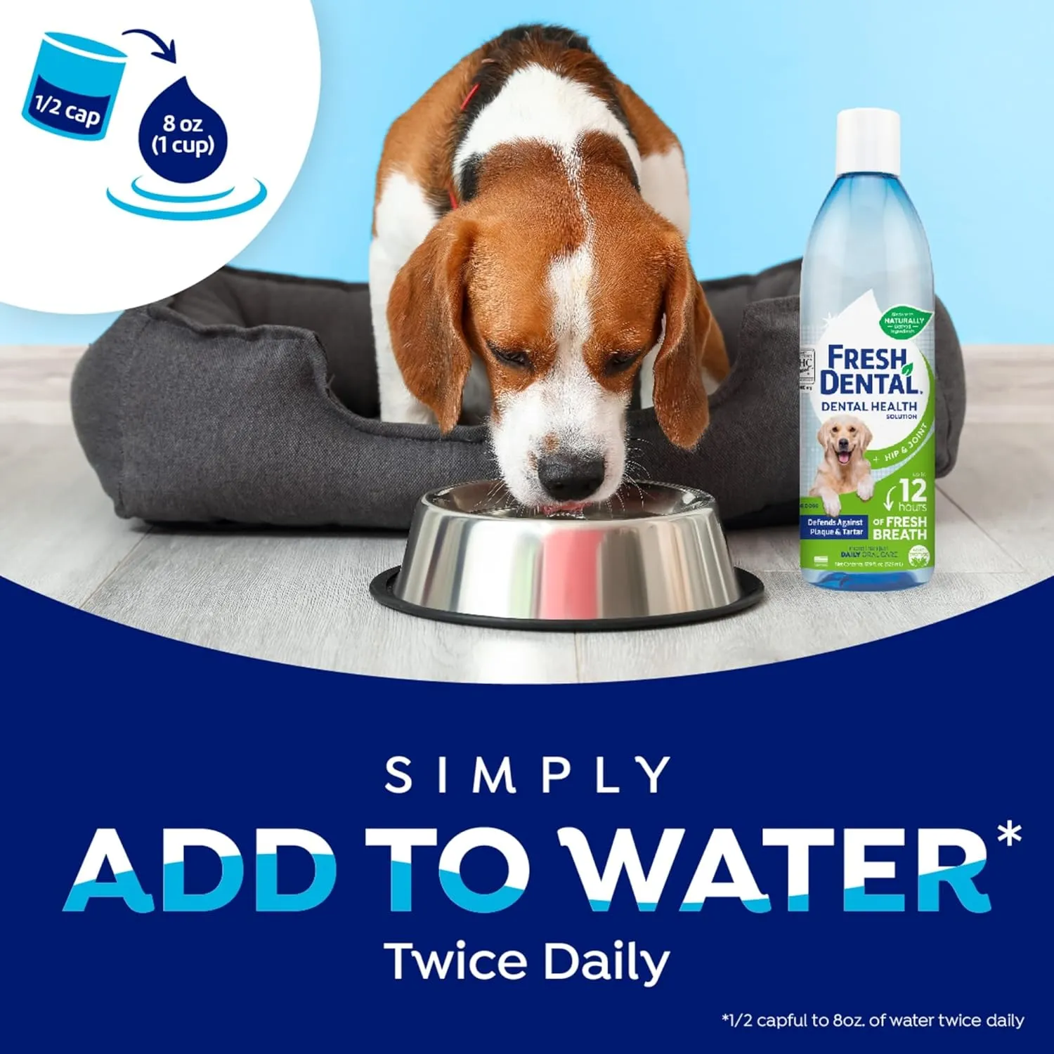 Fresh Dental Plus Glucosamine for Hip & Joint Water Additive for Dogs, Dog Breath Freshener and Teeth Cleaning Solution, No Toothpaste or Toothbrush Required, Vet Recommended, Made in the USA, 16oz.