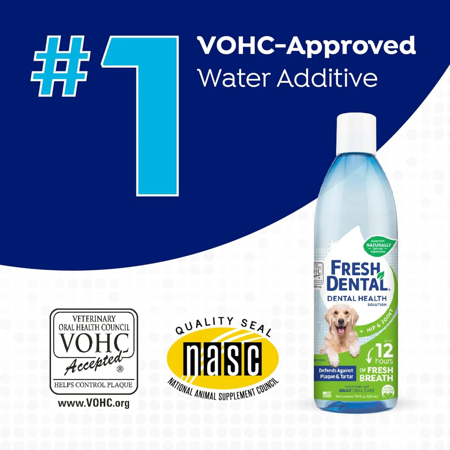 Fresh Dental Plus Glucosamine for Hip & Joint Water Additive for Dogs, Dog Breath Freshener and Teeth Cleaning Solution, No Toothpaste or Toothbrush Required, Vet Recommended, Made in the USA, 16oz.