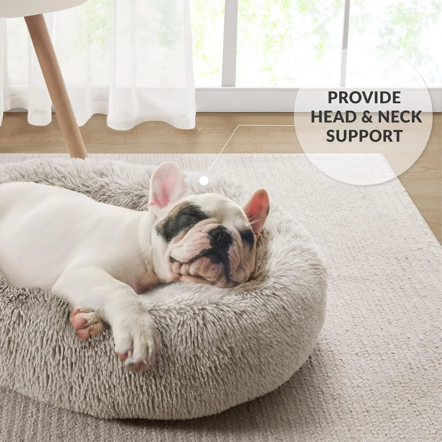 Friends Forever Serena Donut Memory Foam Orthopedic Dog Bed, Soft Faux Fur Oval Cat Couch For Indoor Pet, Fluffy Calming Plush Shag, Round Raised Bolster Cushion, Machine Washable Cuddler, Tan