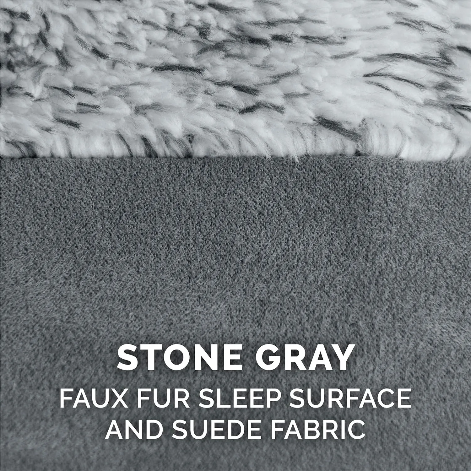 Furhaven Replacement Dog Bed Cover Two-Tone Faux Fur & Suede L Shaped Chaise, Machine Washable - Stone Gray, Large