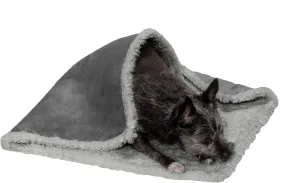Furhaven Waterproof & Self-Warming Throw Blanket for Dogs & Indoor Cats, Washable & Reflects Body Heat - Soft-Edged Terry & Sherpa Dog Blanket - Silver Gray, Small