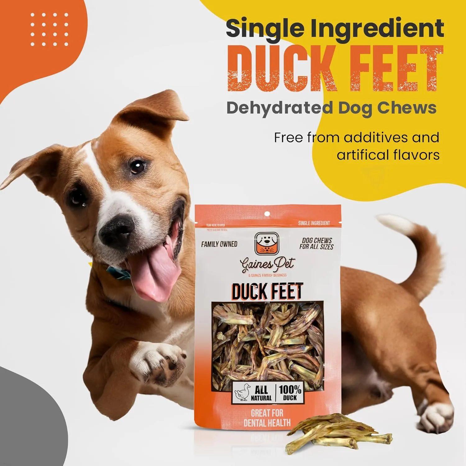 Gaines Pet Whole Duck Feet for Dogs  80 Count, Single Ingredient Dog Treats  Made in USA, Natural Dental Chews, Collagen, Glucosamine & Chondroitin  Grain-Free, Protein, Joint Support