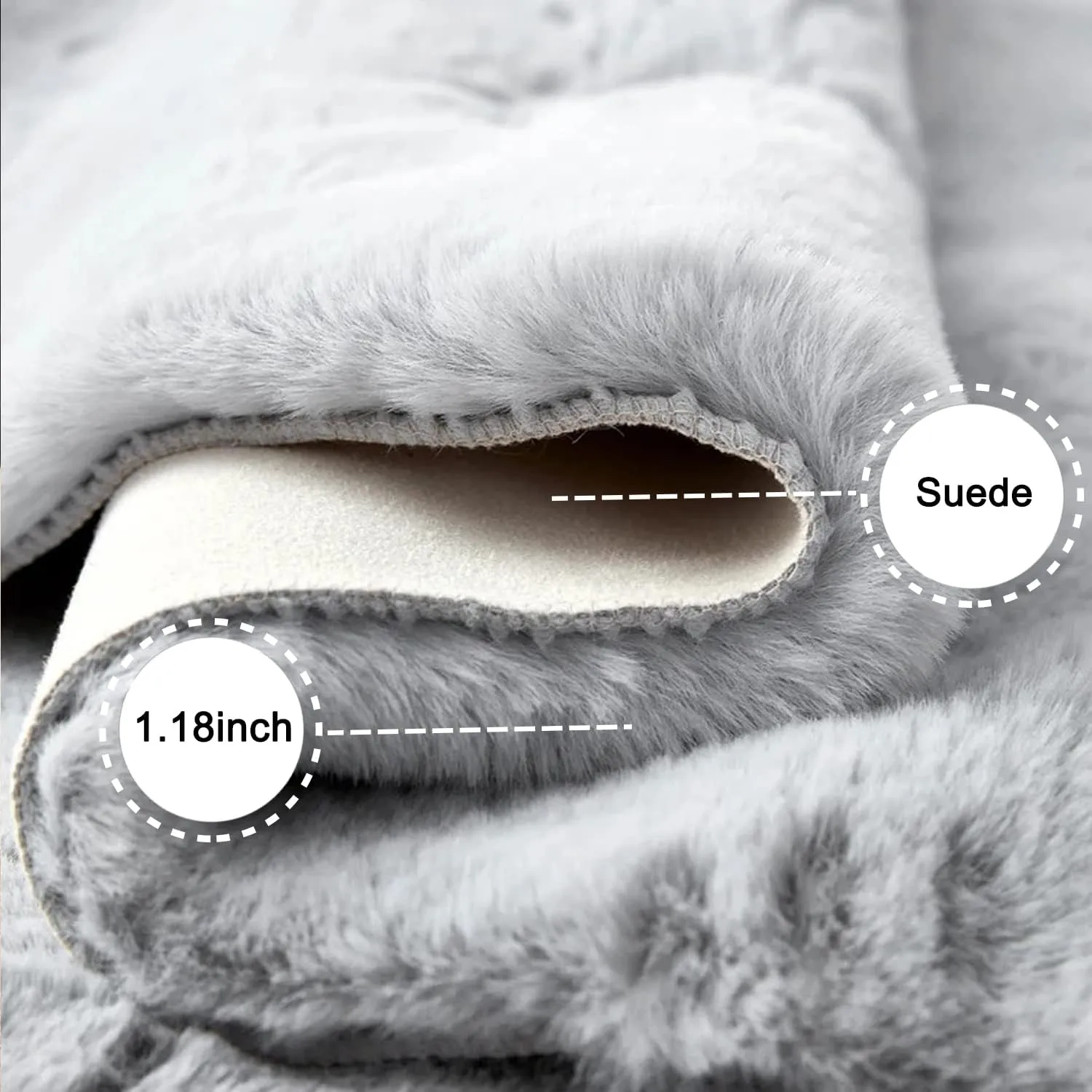 Ghouse Ultra Soft Faux Rabbit Fur Rug, Machine Washable Area Rugs for Bedroom Fluffy Rugs for Living Room, No-Shedding Carpet Sheepskin Grey Runner Rugs 2x10 Feet