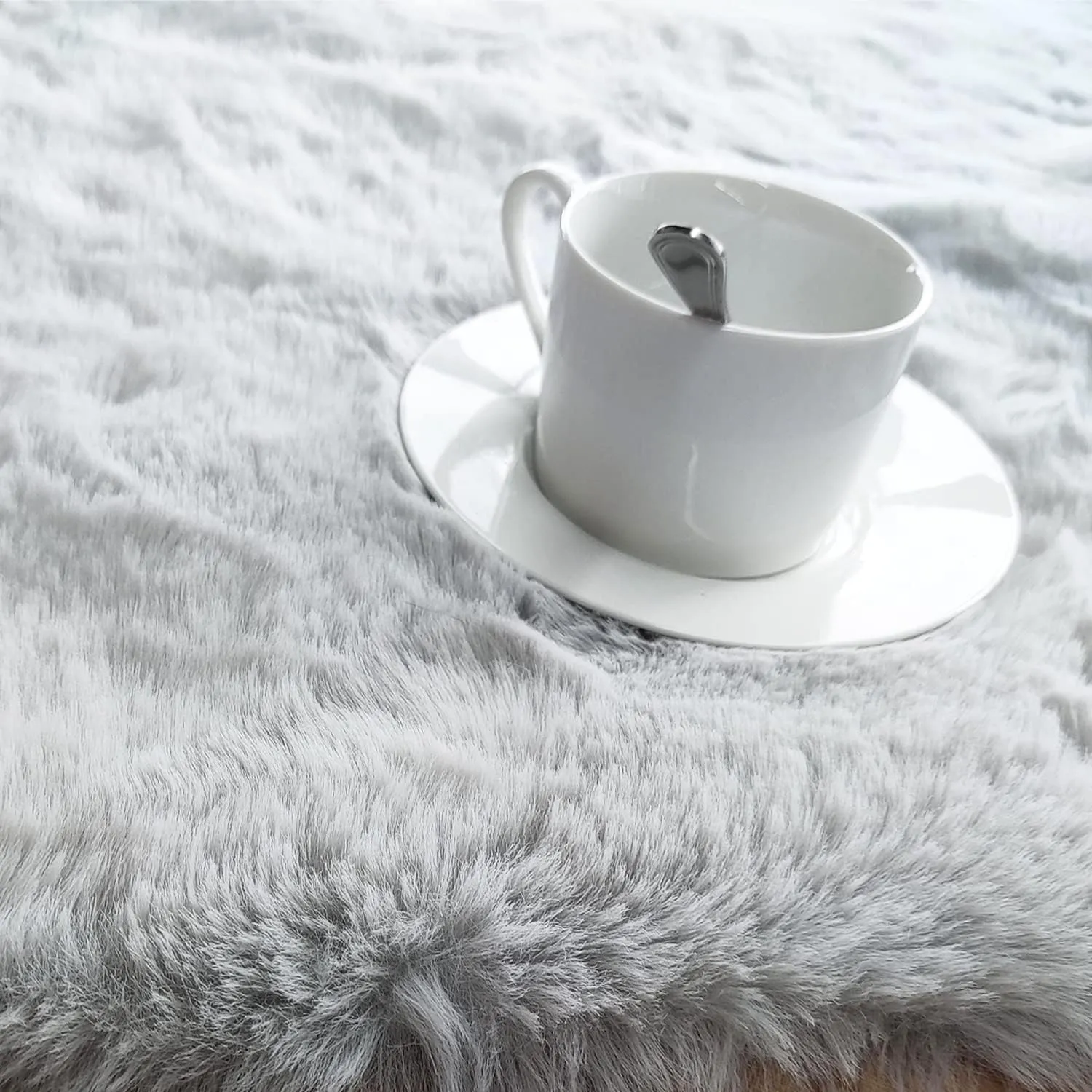 Ghouse Ultra Soft Faux Rabbit Fur Rug, Machine Washable Area Rugs for Bedroom Fluffy Rugs for Living Room, No-Shedding Carpet Sheepskin Grey Runner Rugs 2x10 Feet