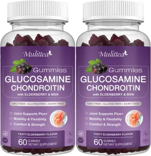 Glucosamine Chondroitin Gummies - Extra Strength Joint Support Supplement with MSM & Elderberry for Natural Joint, Antioxidant Immune Support for Adults, Men & Women-(2 Pack)
