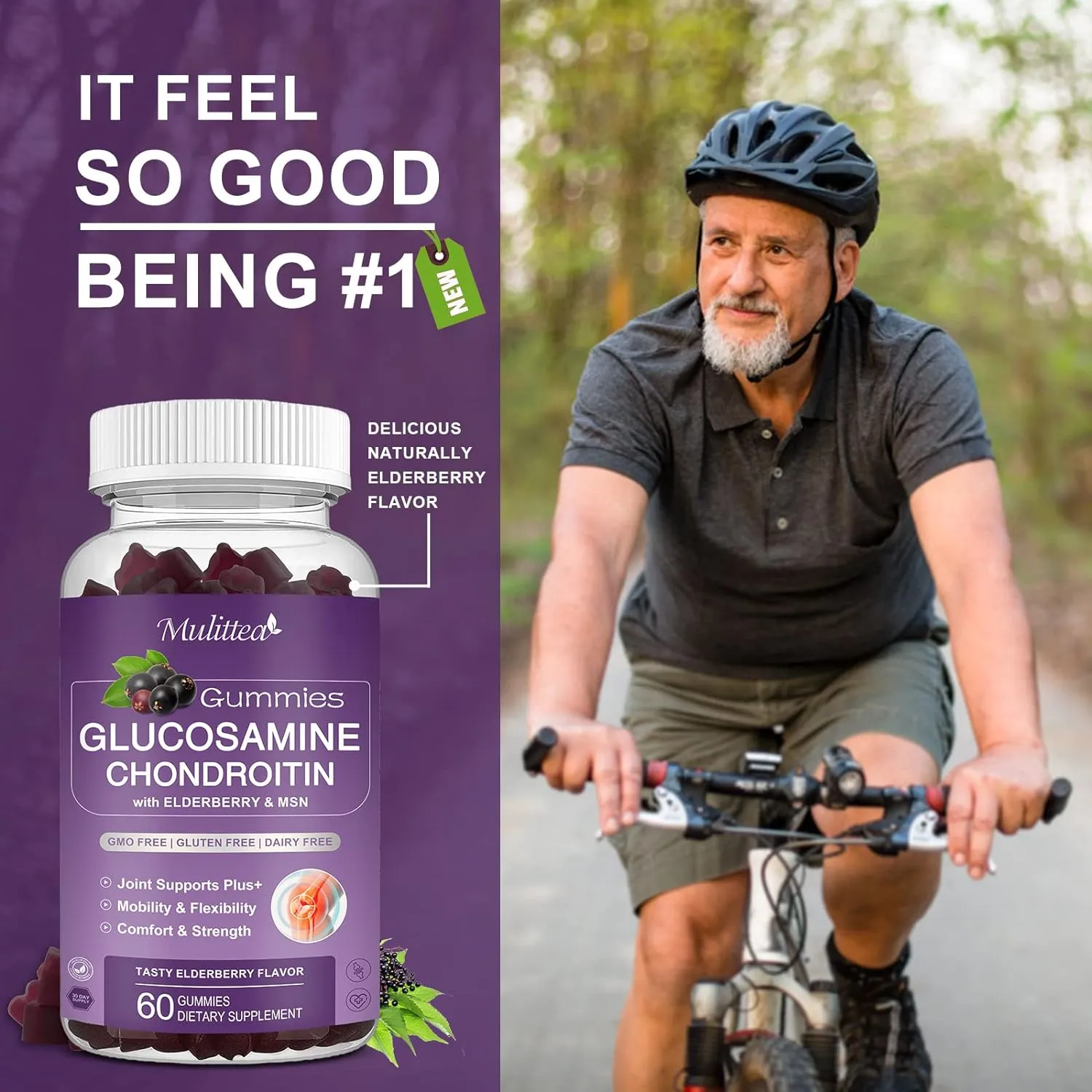 Glucosamine Chondroitin Gummies - Extra Strength Joint Support Supplement with MSM & Elderberry for Natural Joint, Antioxidant Immune Support for Adults, Men & Women-(2 Pack)