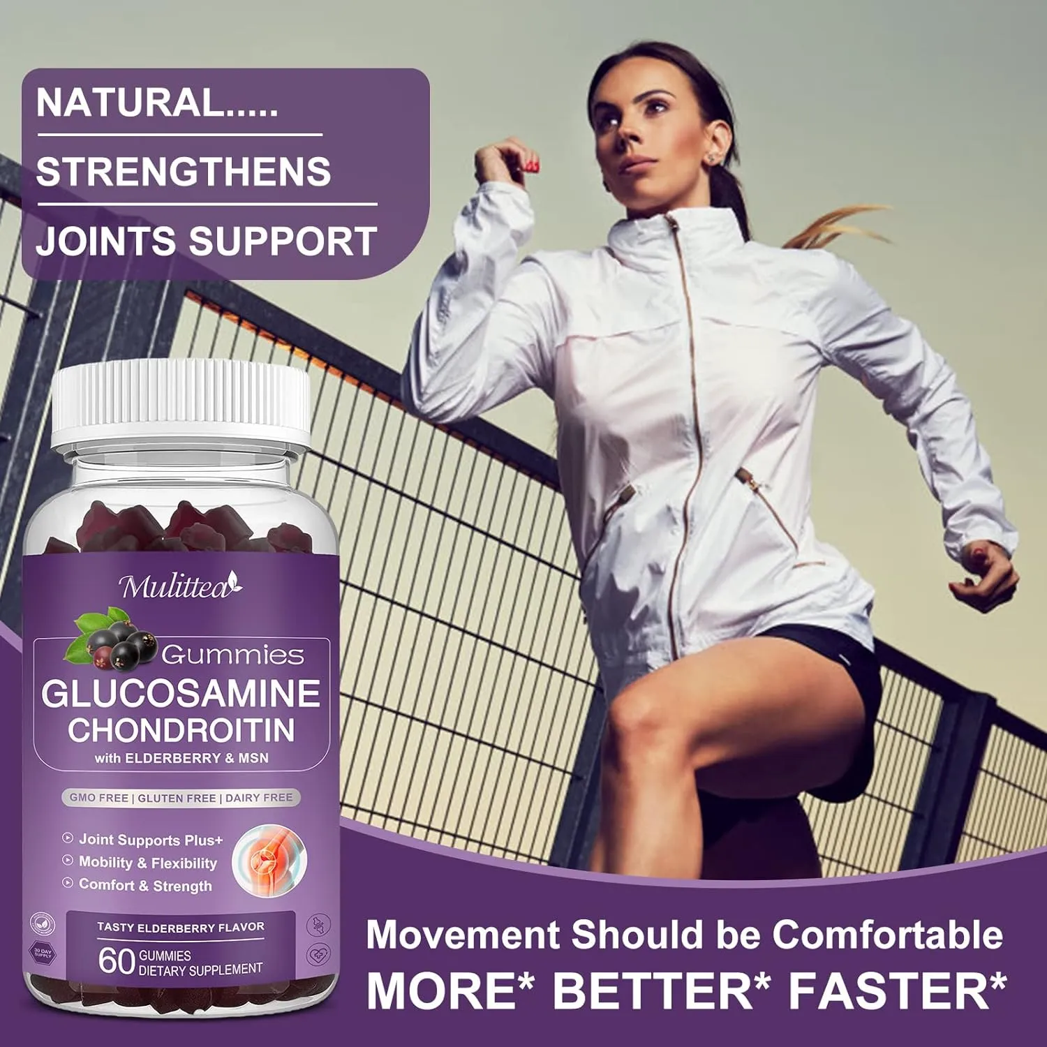 Glucosamine Chondroitin Gummies - Extra Strength Joint Support Supplement with MSM & Elderberry for Natural Joint, Antioxidant Immune Support for Adults, Men & Women-(2 Pack)