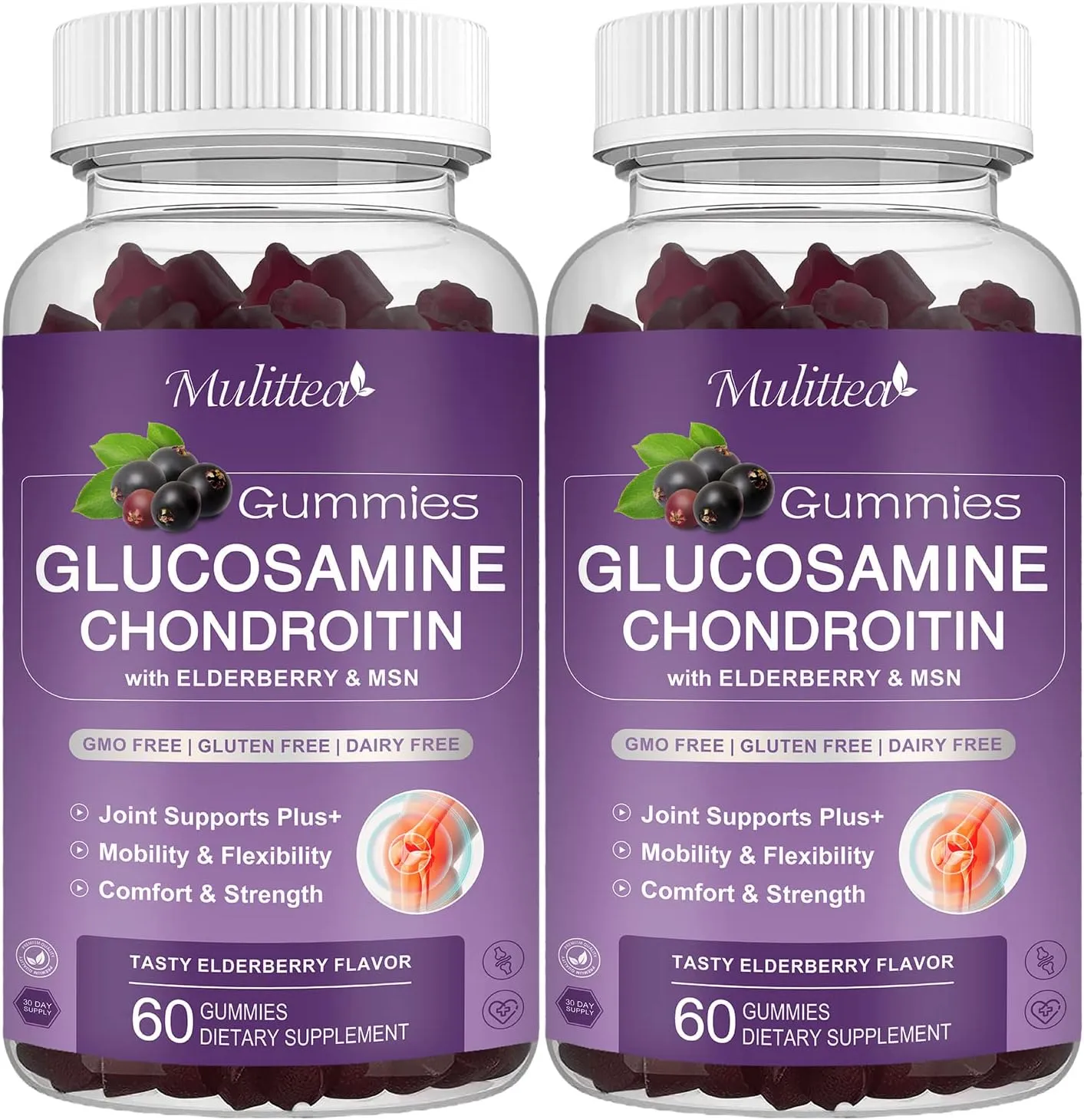 Glucosamine Chondroitin Gummies - Extra Strength Joint Support Supplement with MSM & Elderberry for Natural Joint, Antioxidant Immune Support for Adults, Men & Women-(2 Pack)