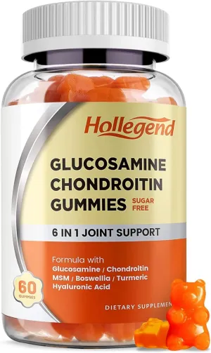 Glucosamine Chondroitin Gummies Sugar Free, Joint Support Gummies Supplements for Adults Men & Women, 1500mg Glucosamine Chewables with MSM Turmeric, 60 Count