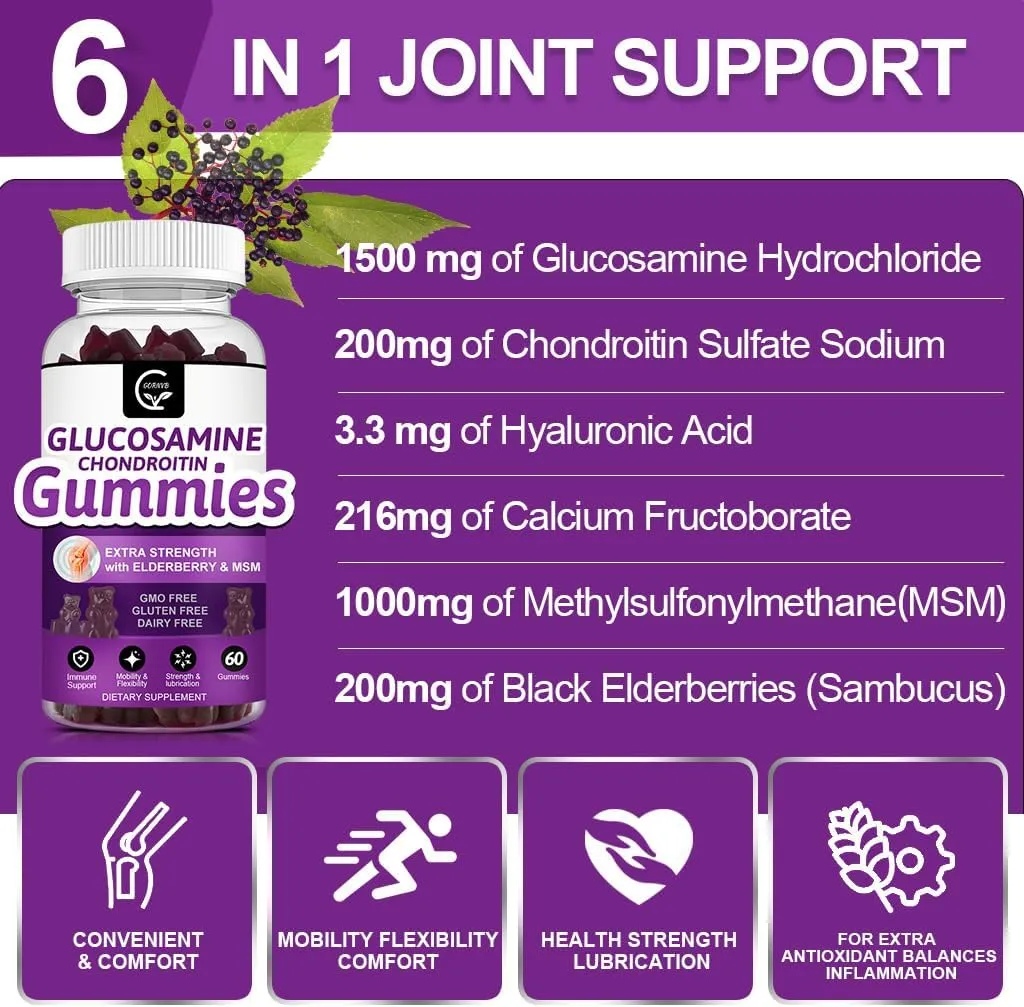 Glucosamine Chondroitin Gummies with MSM & Elderberry Extra Strength - Flexibility Support, Antioxidant Immune Support Supplement for Adults, Men & Women - 60 Chondroitin Gummies (2 Pack)