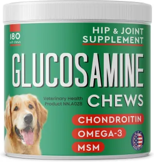 Glucosamine Dog Treats for Picky Eaters - Joint Supplement w/Chondroitin, MSM, Omega-3 - Joint Pain Relief - Advanced Formula - Chicken Flavor - 180 Ct - Made in USA