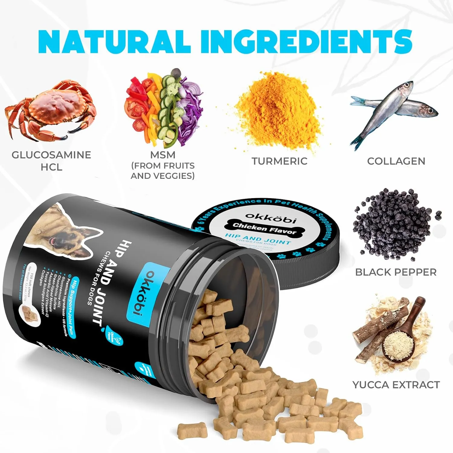 Glucosamine HCL & Hip and Joint Supplement for Dogs - 150 pcs - Hip and Joint Chews for Dogs - Vet Approved US Formula with MSM & Green Lipped Mussel - Chicken