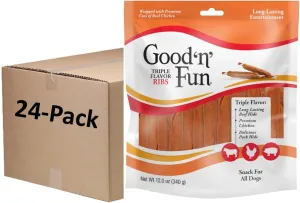 Good n Fun Triple Flavor Ribs Chews for All Dogs, Treat Your Dog to Long-Lasting Chews Made with Beef Hide, Chicken and Pork Hide, 12 Ounces