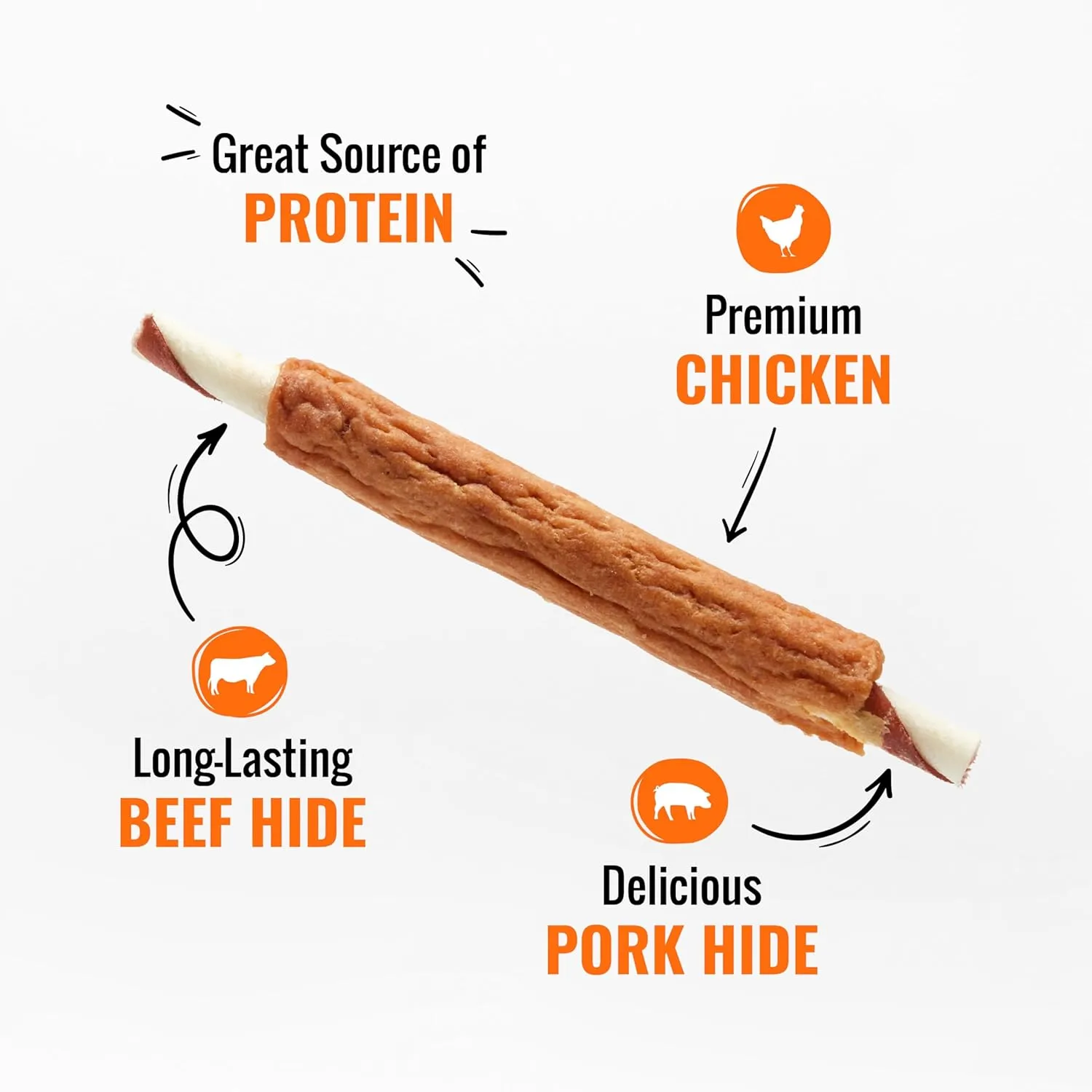 Good n Fun Triple Flavor Ribs Chews for All Dogs, Treat Your Dog to Long-Lasting Chews Made with Beef Hide, Chicken and Pork Hide, 12 Ounces