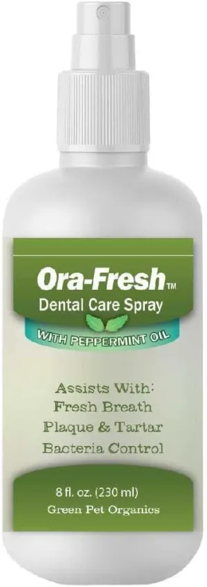 Green Pet Organics OraFresh Dental Spray with Peppermint Oil - Naturally Fights Tartar, Plaque & Freshens Breath Instantly, Improves Oral Health, 8 oz