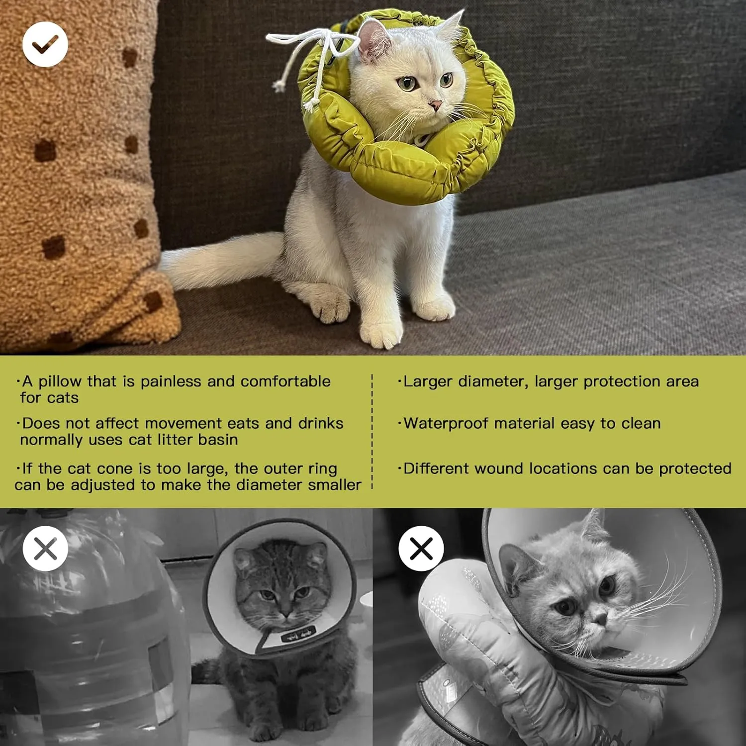 H HIDREAM Soft Cat Cone Collar Cute Adjustable Cat Recovery CollarElizabethan e Collar That can Protect Head and Foot WoundsGreen Flower All-Season Style
