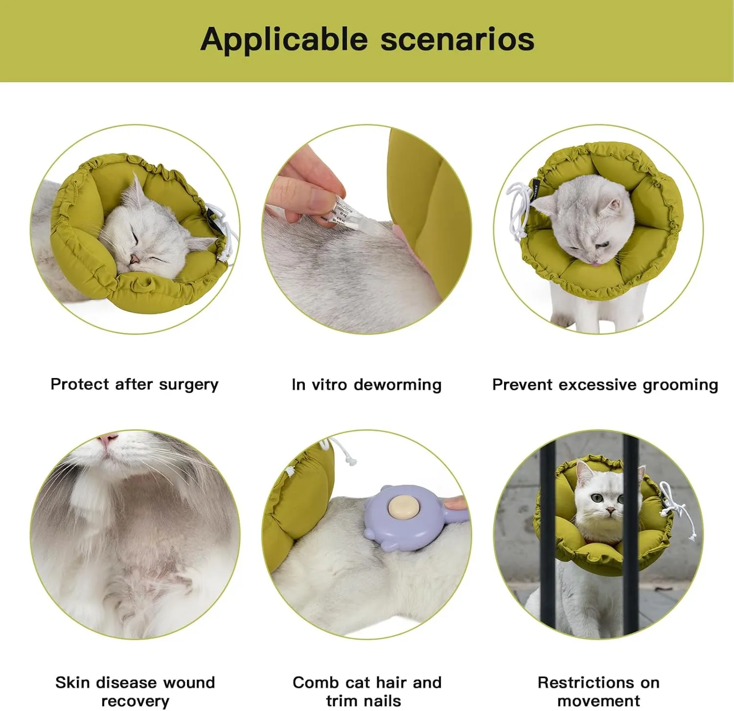 H HIDREAM Soft Cat Cone Collar Cute Adjustable Cat Recovery CollarElizabethan e Collar That can Protect Head and Foot WoundsGreen Flower All-Season Style