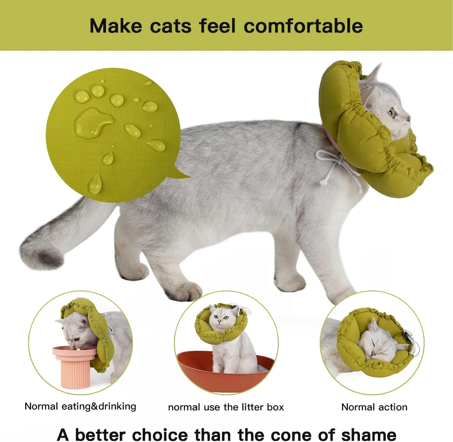 H HIDREAM Soft Cat Cone Collar Cute Adjustable Cat Recovery CollarElizabethan e Collar That can Protect Head and Foot WoundsGreen Flower All-Season Style