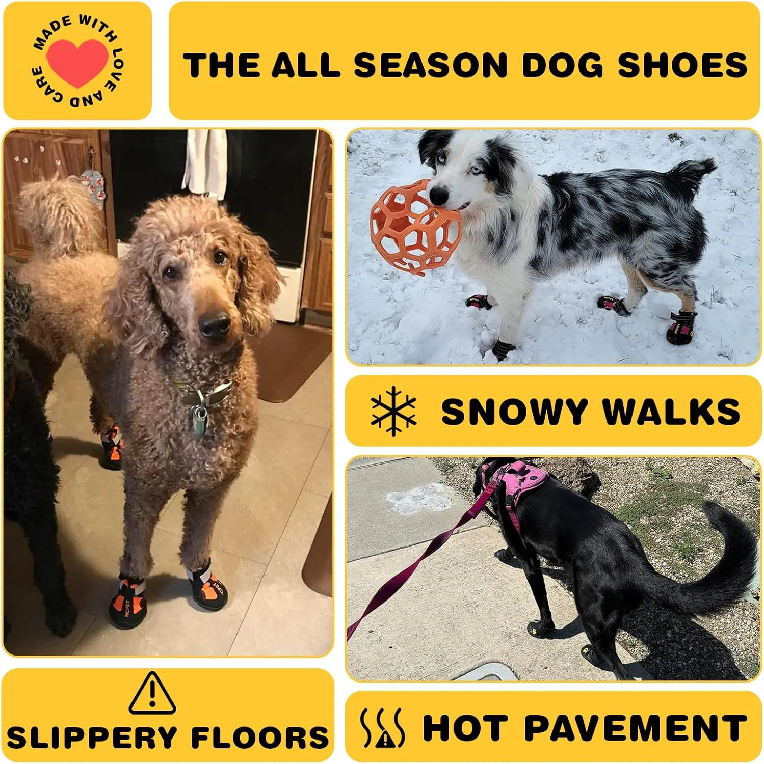 Hcpet Dog Shoes, Dog Boots for Large Dogs, Waterproof Dog Booties Paw Protector for Summer Hot Pavement, Winter Snowy Day, Outdoor Walking, Indoor Hardfloors Anti Slip Sole Black Size 6