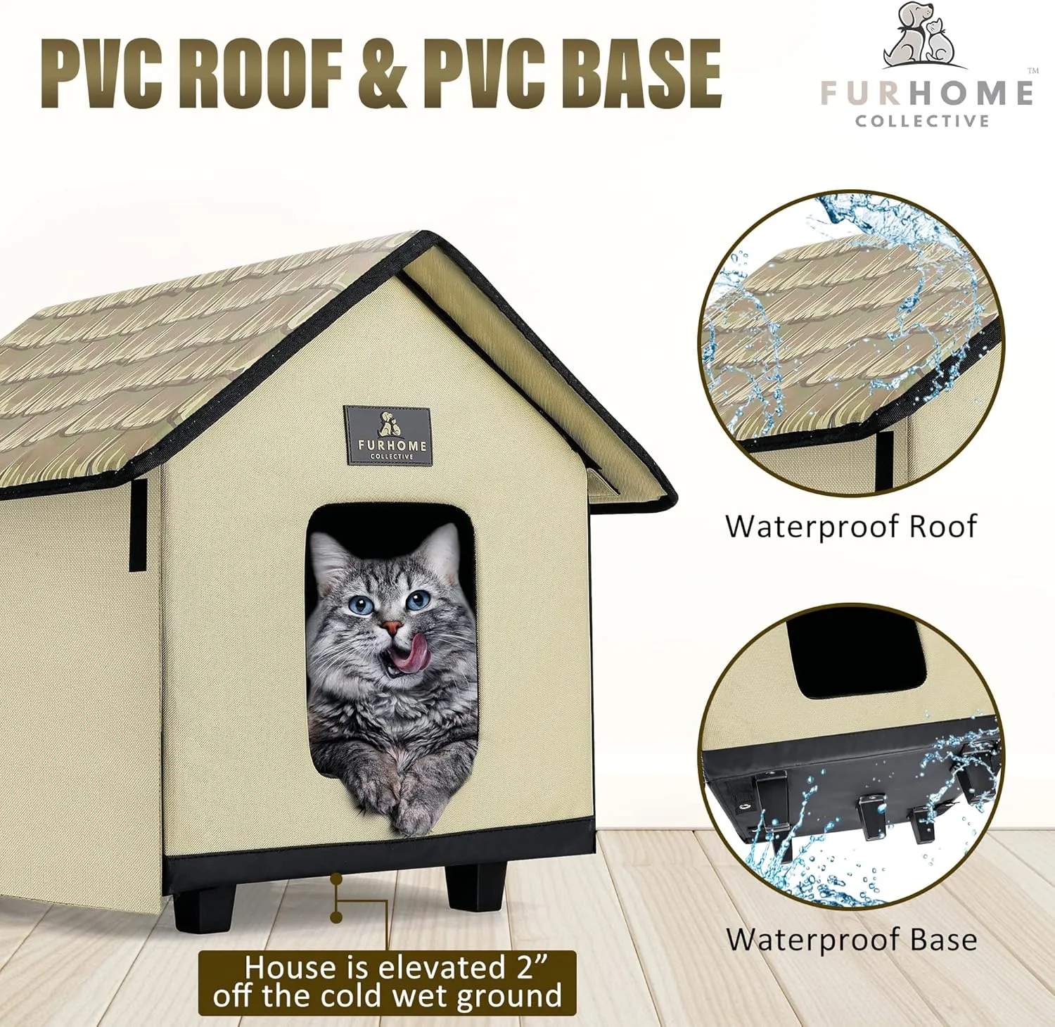 Heated Cat Houses for Outdoor Cats in Winter and Summer. Elevated. All Year Round Indoor or Outdoor Cat House with Roll Up Sides and Mesh Windows for Summer