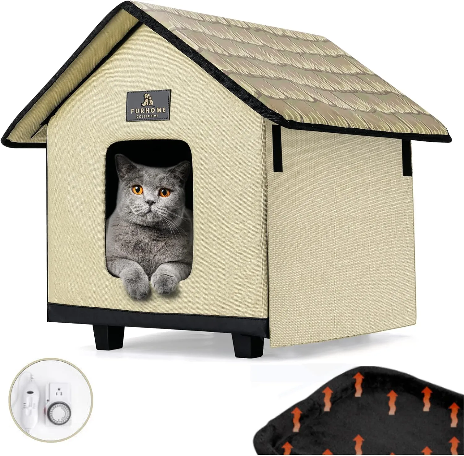 Heated Cat Houses for Outdoor Cats in Winter and Summer. Elevated. All Year Round Indoor or Outdoor Cat House with Roll Up Sides and Mesh Windows for Summer