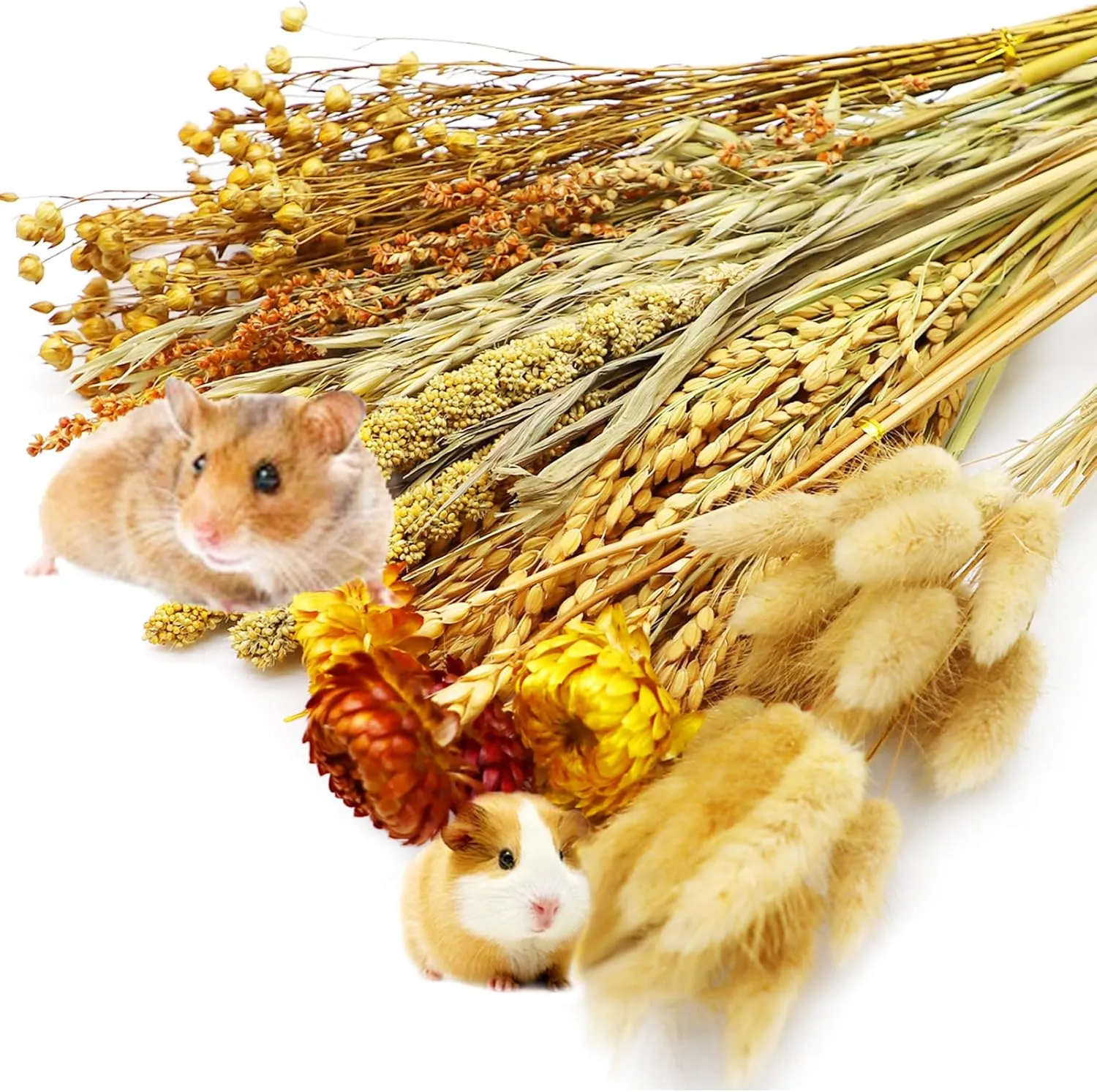 Herb Bedding Hamster Natural Hamster Bedding Edible Flowers Herbs Sprays for Edible Grain Habitat Enclosure Decor Hamster Chews for Dwarf Syrian Gerbils Mice Mouse Rat Forage