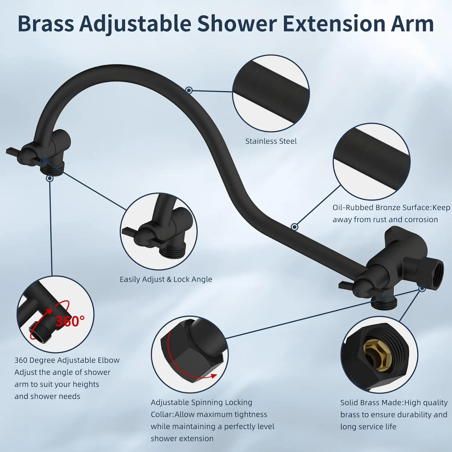 Hibbent 10 Inch High Pressure Rainfall Shower Head/Handheld Showerhead Combo with 12 Inch Adjustable Curved Shower Extension Arm,7-Spray,71-inch Hose Adhesive Showerhead Holder,Oil-Rubbed Bronze