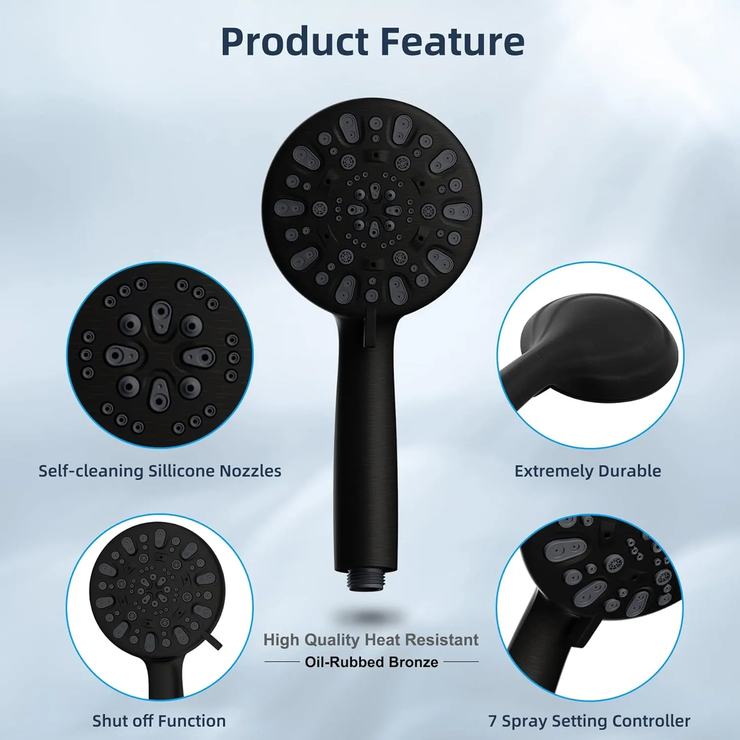 Hibbent 10 Inch High Pressure Rainfall Shower Head/Handheld Showerhead Combo with 12 Inch Adjustable Curved Shower Extension Arm,7-Spray,71-inch Hose Adhesive Showerhead Holder,Oil-Rubbed Bronze