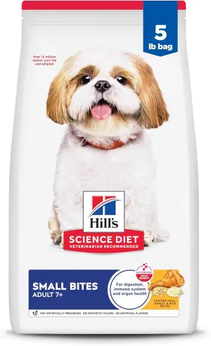 Hill's Science Diet Adult 7 , Senior Adult 7  Premium Nutrition, Small Kibble, Dry Dog Food, Chicken, Brown Rice, & Barley, 5 lb Bag