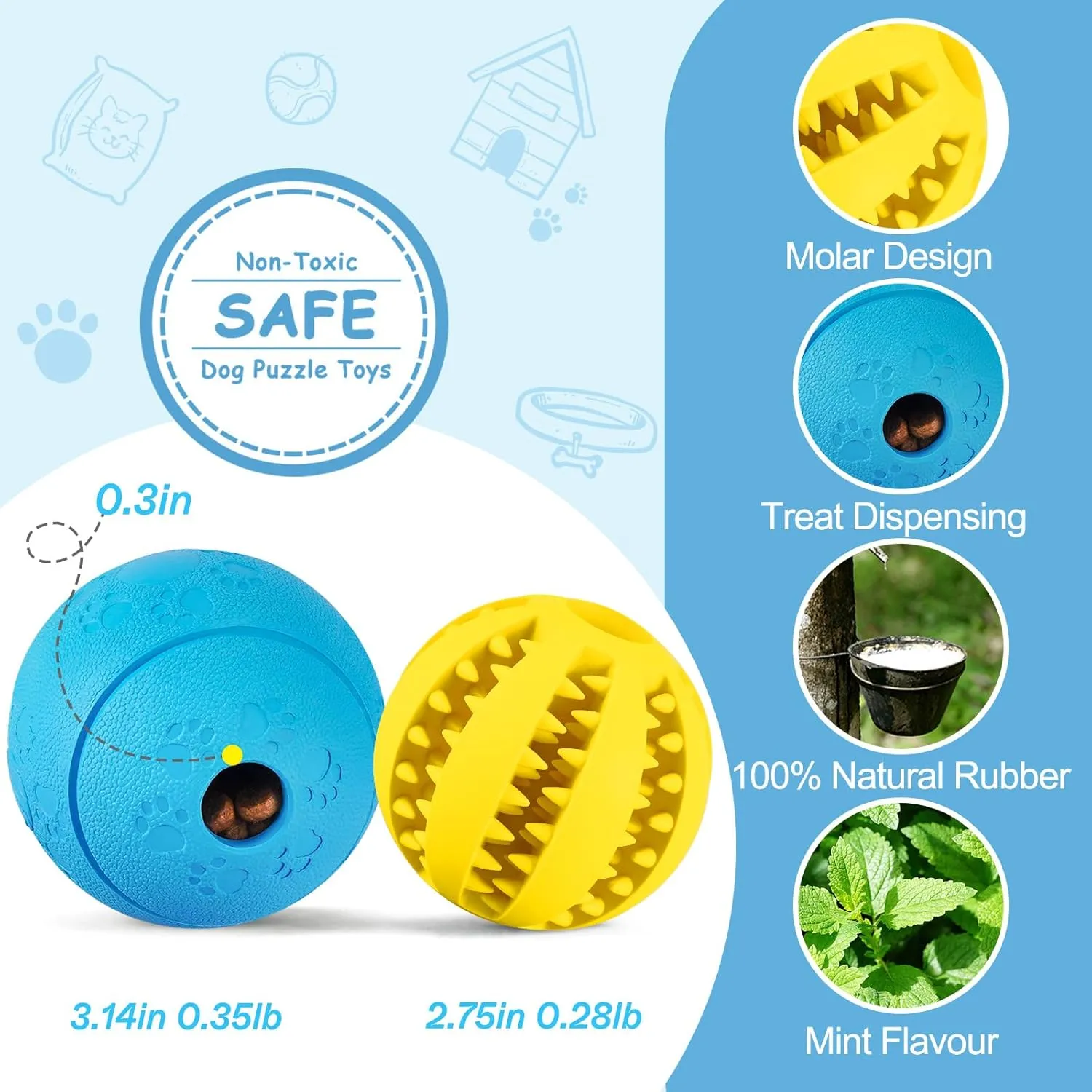 HIPPIH Dog Puzzle Toys 2 Pack, Dog Enrichment Toys for Large Dogs & Small Dogs, Puppy Balls for Treat Dispensing, Durable Balls for Teeth Cleaning/IQ Training/Chewing