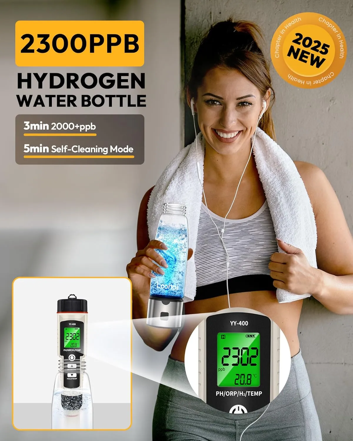 Hydrogen Water Bottle-3 Mins Up to 2300 PPB,16OZ Advanced Hydrogen Water Generator with SPE/PEM Tech,Portable Hydrogenated Rich Water Cup Hydro Machine,Health Gift for Home