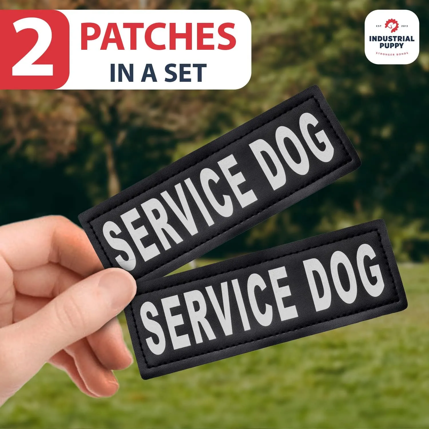 Industrial Puppy 2 Service Dog Patch with Hook Back and Reflective Lettering, Interchangable Patches, Weatherproof Polyester Durability, Tag Patches for Service Dog Vest, Small, Black