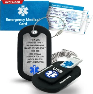 Informer Medical Alert Dog Tag with 2GB USB & Custom Engraving  Waterproof Stainless Steel ID Tag, 27" Chain & Key Ring Wire Rope  Includes Access to Personal Health Records (PHR ), Black