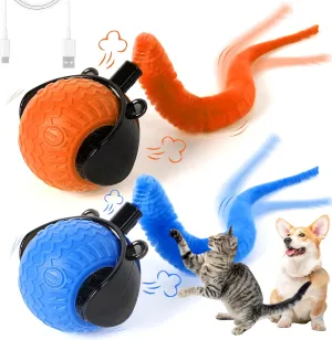 Interactive Cat Ball Toy, Automatic Interactive Cat Toys for Indoor Cats, Smart Self Rolling Ball for Bored Indoor Adult Cats, Obstacle Avoidance Speedy for Enrichment(Blue Orange)