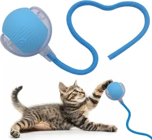 Interactive Cat Dog Toy Ball: Indoor Small Automatic Moving Smart Rolling Fun Pet Game with Led Light and String Tail for Motion Activated, Cute Kitten Puppy Present, Exercise Wheel Supplies (Blue)