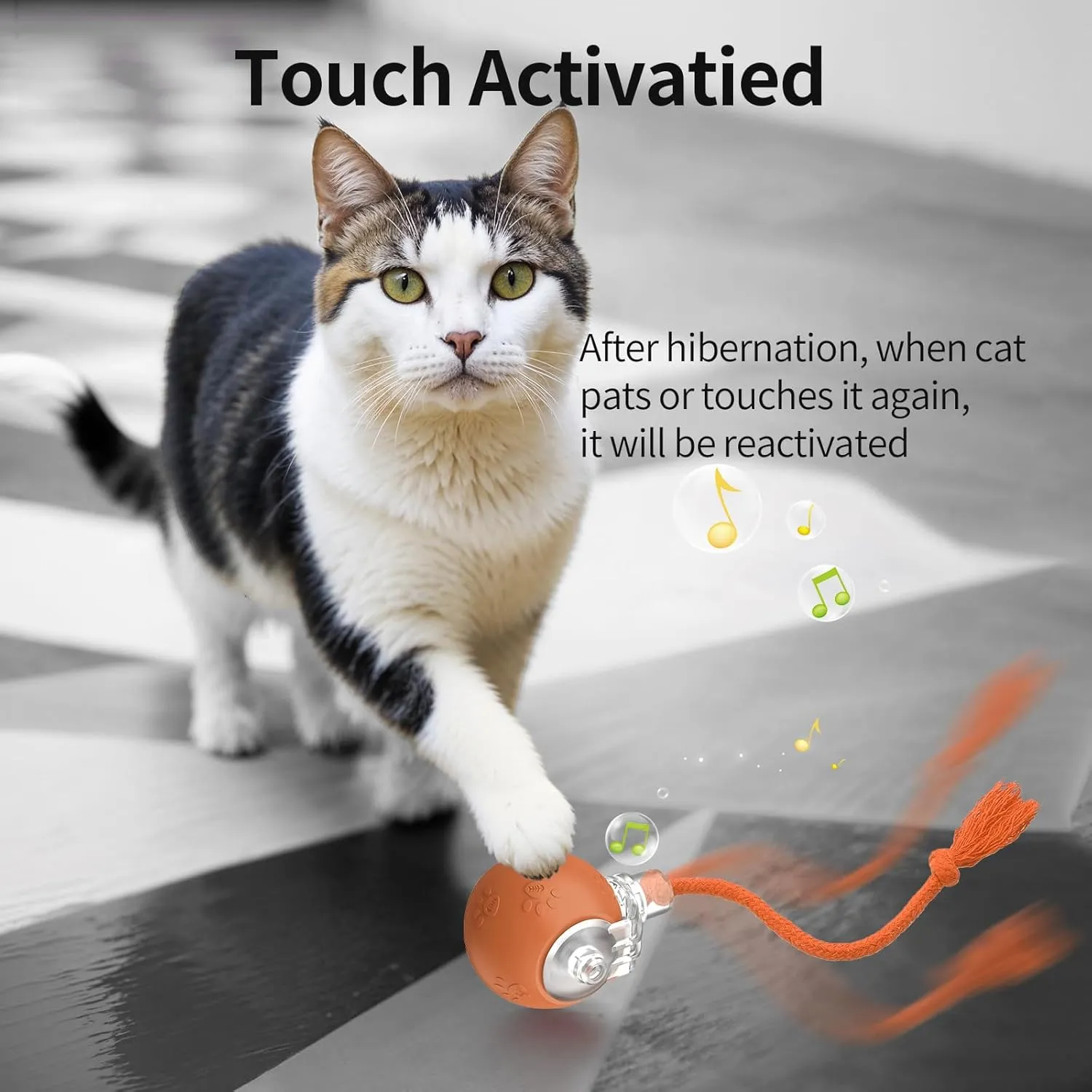 Interactive Cat Toys, Automatic Moving Cat Toys for Bored Indoor Adult Cats, Fast Rolling, Chirping & Motion-Activated Cat Toys, Fun Gift for Cats with Speedy Tail 2.0, USB Rechargeable, Orange