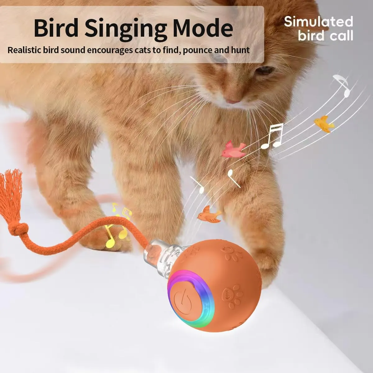 Interactive Cat Toys, Automatic Moving Cat Toys for Bored Indoor Adult Cats, Fast Rolling, Chirping & Motion-Activated Cat Toys, Fun Gift for Cats with Speedy Tail 2.0, USB Rechargeable, Orange