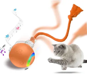 Interactive Cat Toys, Automatic Moving Cat Toys for Bored Indoor Adult Cats, Fast Rolling, Chirping & Motion-Activated Cat Toys, Fun Gift for Cats with Speedy Tail 2.0, USB Rechargeable, Orange