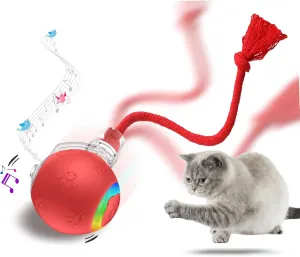 Interactive Cat Toys, Automatic Moving Cat Toys for Bored Indoor Adult Cats, Fast Rolling, Chirping & Motion-Activated Cat Toys, Fun Gift for Cats with Speedy Tail 2.0, USB Rechargeable,Red