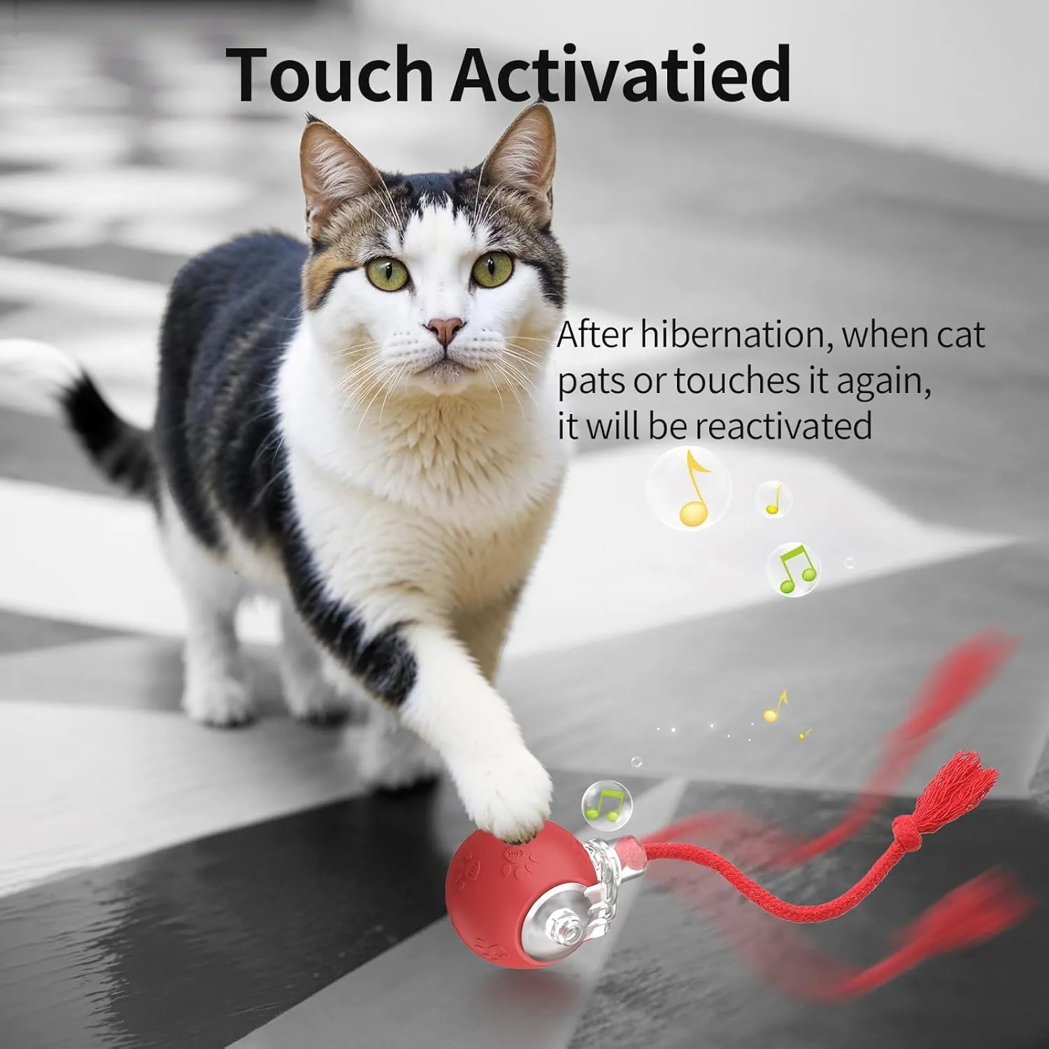 Interactive Cat Toys, Automatic Moving Cat Toys for Bored Indoor Adult Cats, Fast Rolling, Chirping & Motion-Activated Cat Toys, Fun Gift for Cats with Speedy Tail 2.0, USB Rechargeable,Red