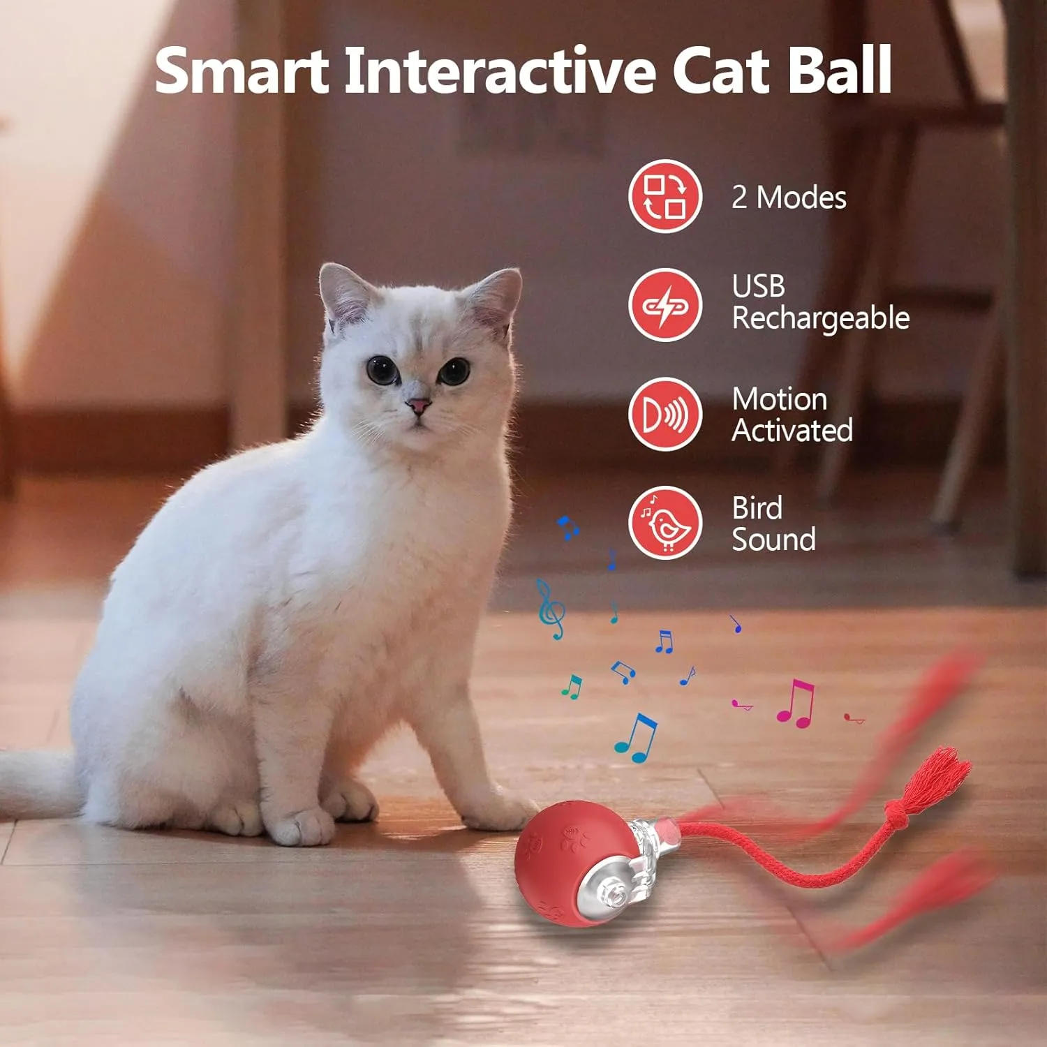 Interactive Cat Toys, Automatic Moving Cat Toys for Bored Indoor Adult Cats, Fast Rolling, Chirping & Motion-Activated Cat Toys, Fun Gift for Cats with Speedy Tail 2.0, USB Rechargeable,Red