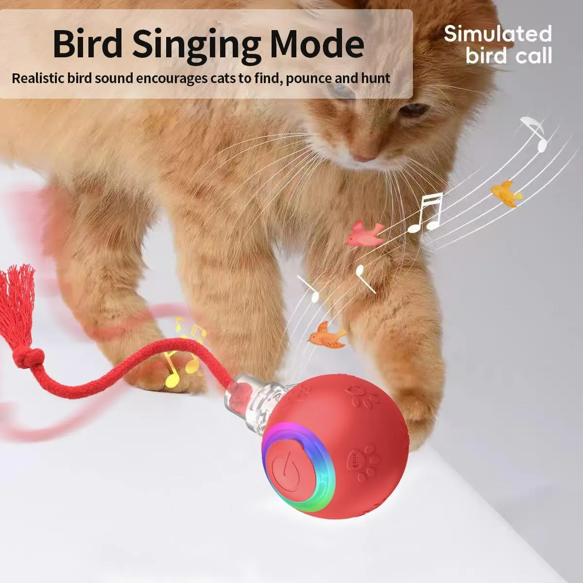 Interactive Cat Toys, Automatic Moving Cat Toys for Bored Indoor Adult Cats, Fast Rolling, Chirping & Motion-Activated Cat Toys, Fun Gift for Cats with Speedy Tail 2.0, USB Rechargeable,Red