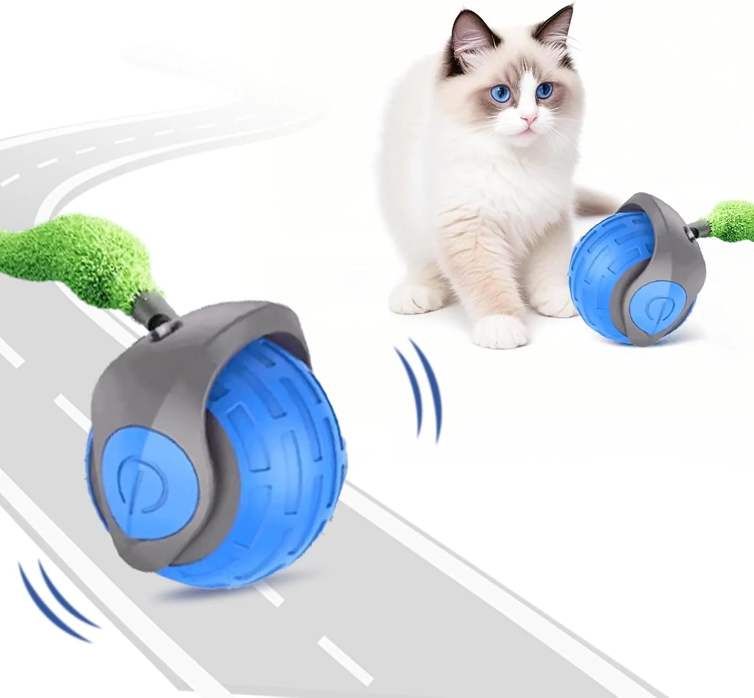 Interactive Cat Toys Ball -with Feather Smart Automatic Ball for Indoor Obstacle Avoidance Speedy Chase Toys for Bored Kitten/Adult Cats Blue