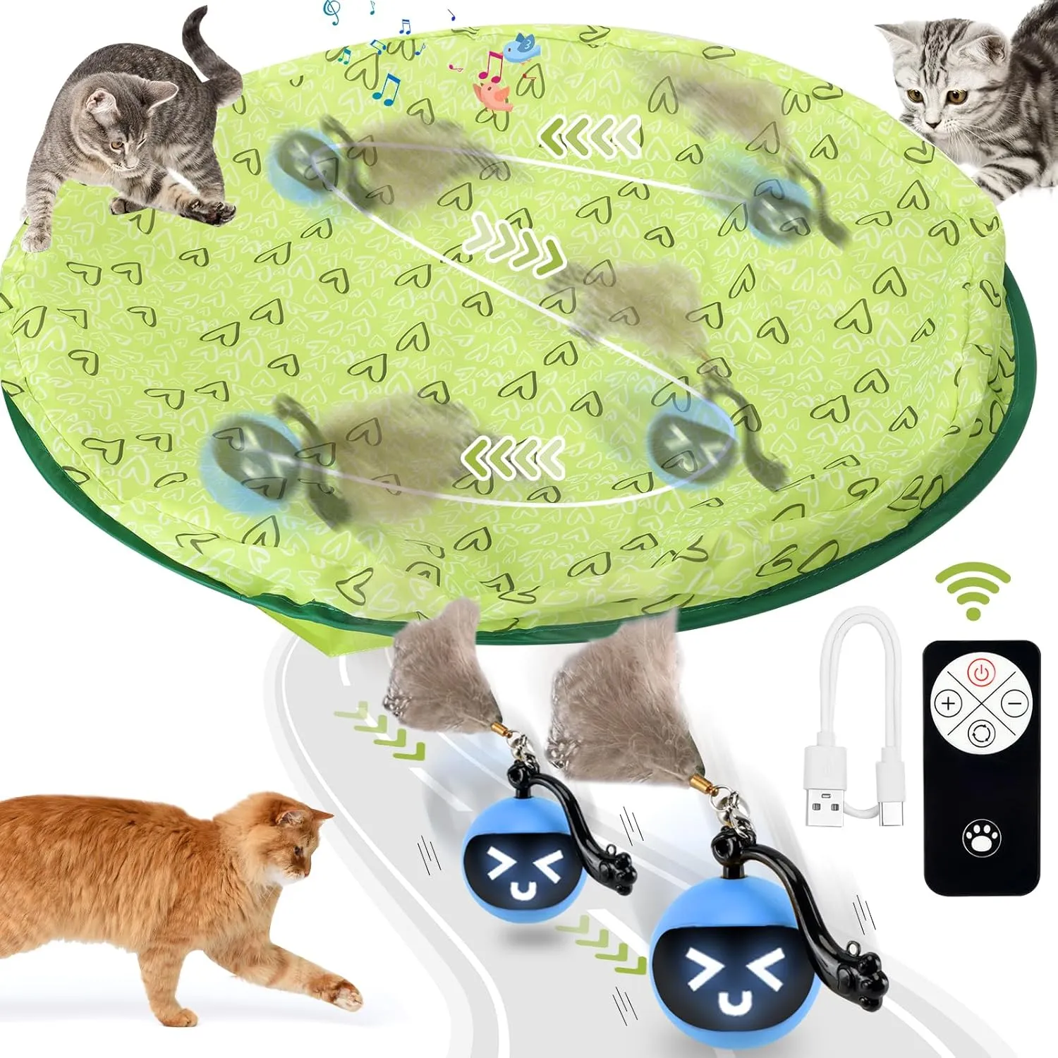 Interactive Cat Toys for Indoor Cats, Electric Cat Ball Fast Rolling in Pouch, Remote Control Automatic Cat Toy, Hide and Seek Cat Toy for Indoor Bored Adult Cats, Hunting Toys for Cats