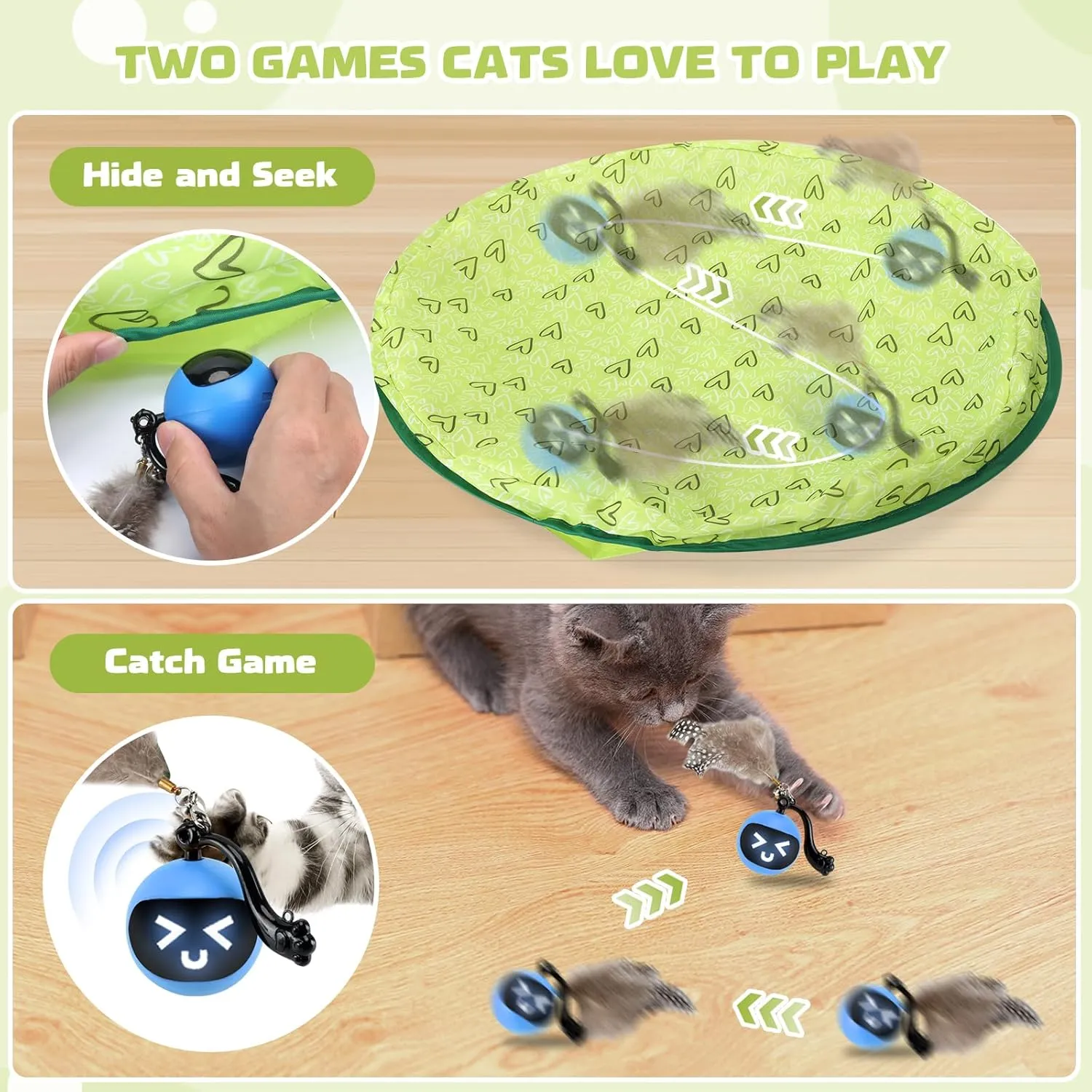 Interactive Cat Toys for Indoor Cats, Electric Cat Ball Fast Rolling in Pouch, Remote Control Automatic Cat Toy, Hide and Seek Cat Toy for Indoor Bored Adult Cats, Hunting Toys for Cats