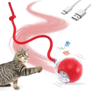 Interactive Cat Toys with Motion Activated and Chirping, Imitation Mice Design, Rechargeable Smart Pet Ball Toy for Indoor Cats and Kitten - Light Red