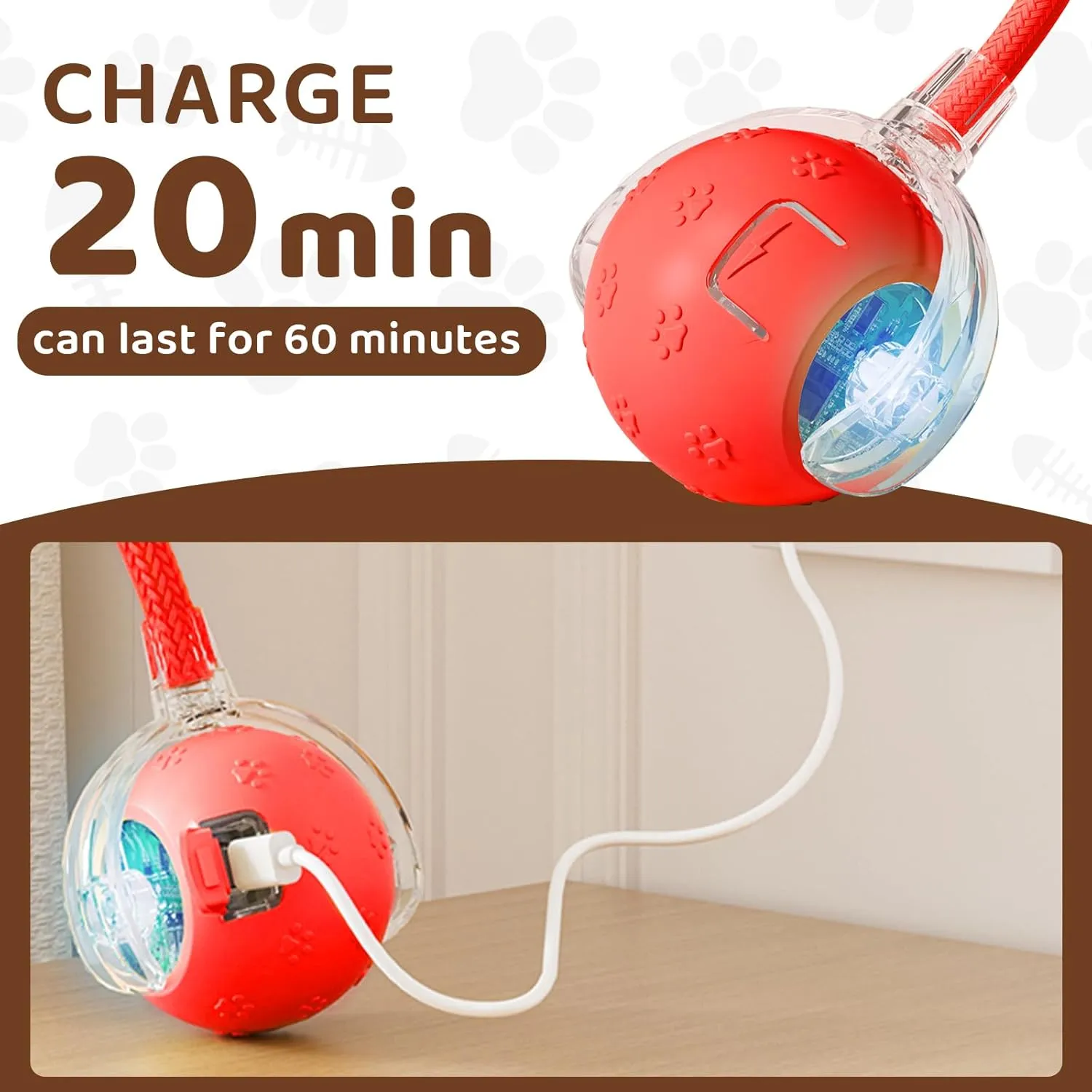 Interactive Cat Toys with Motion Activated and Chirping, Imitation Mice Design, Rechargeable Smart Pet Ball Toy for Indoor Cats and Kitten - Light Red